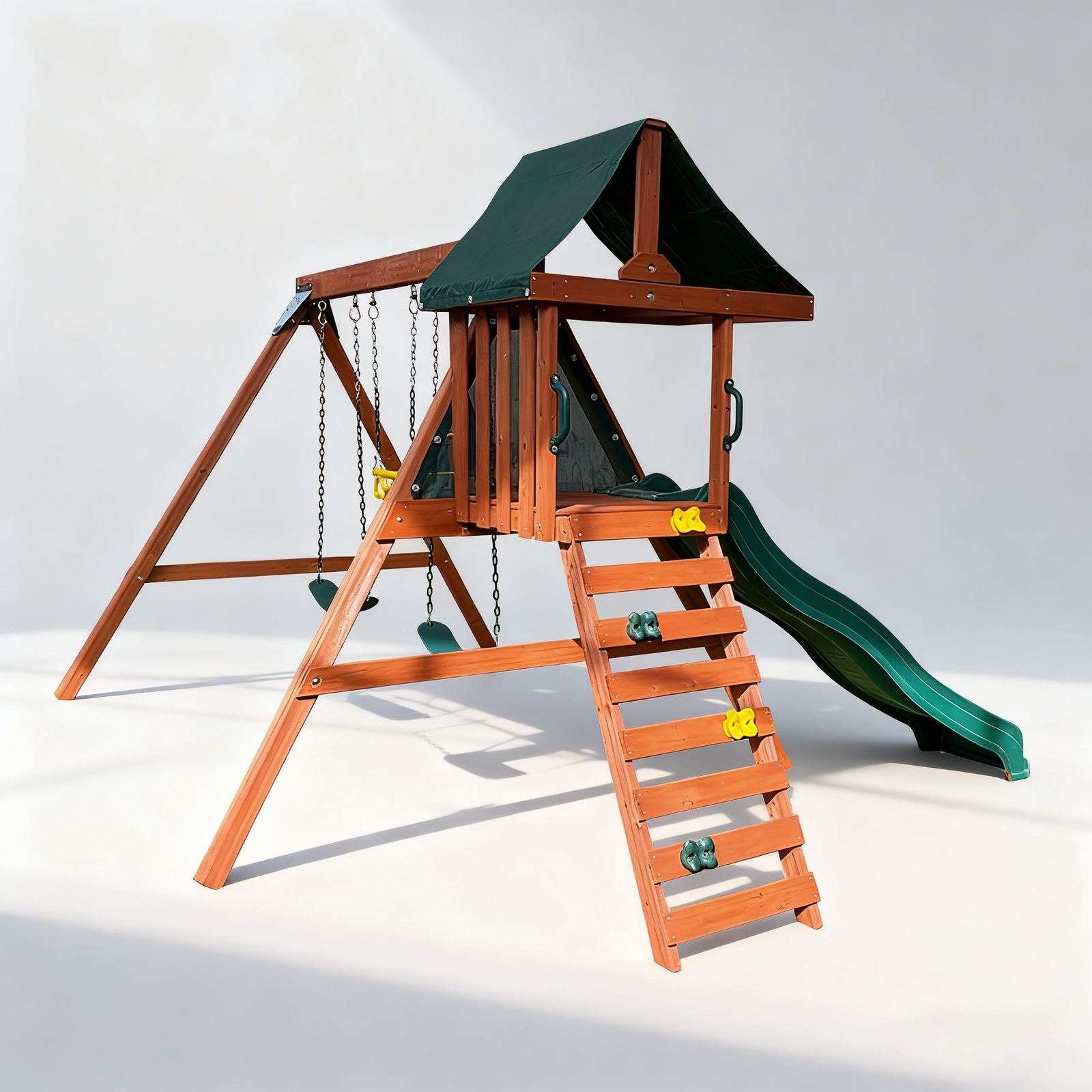 Wooden Swing Set with Slide