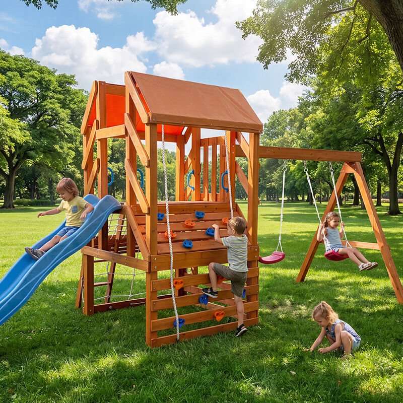 Customized Children's Climbing Frame-Slide Swing Set Wooden Playground